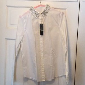 Talbots white cotton blouse. Size 8. Embellished color. NWT